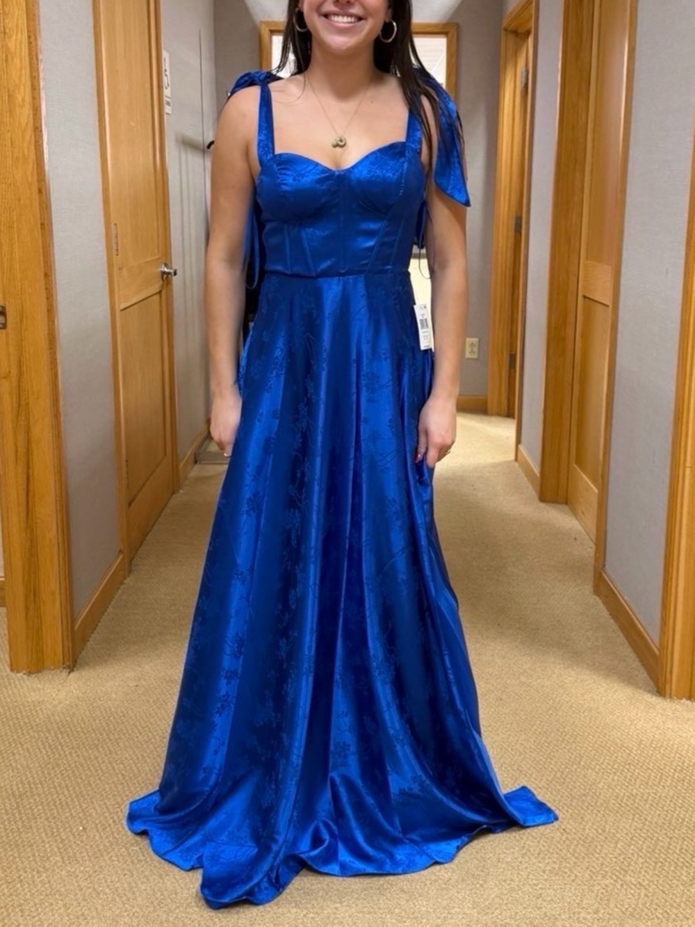 Royal Blue Prom Dress with Tie-Strap Shoulders